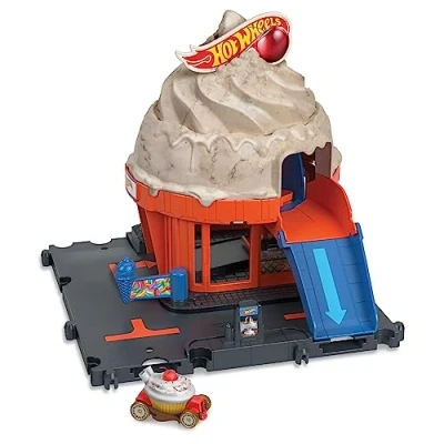 Bild av Hot Wheels City banset med 1 bil, bana som går att sätta ihop andra set, lekset glasskiosk, HKX38