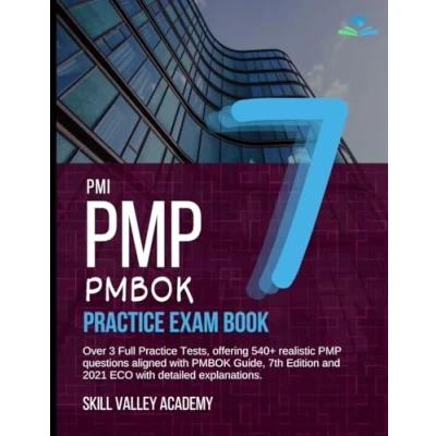 Bild av PMI PMP PMBOK 7 Practice Exam Book: Over 3 Full Tests, offering 540+ realistic questions aligned with Guide, 7th Edition and 2021 ECO detailed explanations.