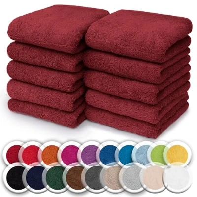 Bild av NatureMark set med 10 handdukar 100% bomull frotté mått: 30 x cm frottéhanddukar, färg: vinröd