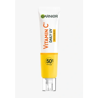 Bild av Garnier Vitamin C Solskyddskräm, Osynlig ljusande vätska, SPF 50+, Skyddar och korrigerar skador från solen, för ansikte hals, vegan, alla hudtyper, daglig UV osynlig, 40 ml