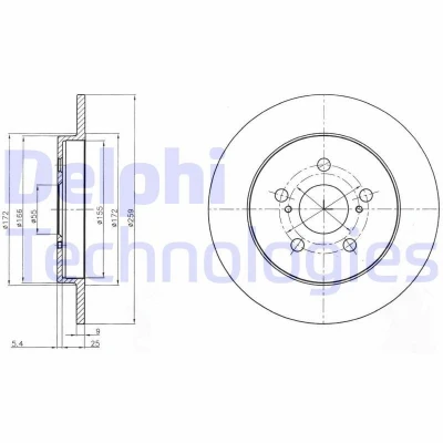 Bild av DELPHI BG4201C Disque de frein 259 9 5 plein revêtu non traité sans roulement roue, bague ABS TOYOTA: Verso S, Prius III portes