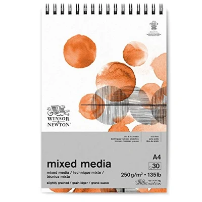 Bild av Winsor &amp; Newton 6694002 Blandat mediapapper i block 30 ark DIN A4, 250 g/m², FSC, syrafri, utan optiska blekmedel, stabil och åldringsbeständig för alla våta torra tekniker, vit
