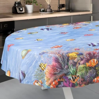 Bild av vaxduk bordsduk tvättbar trädgårdsduk utomhus inomhus oval 180 x 140 cm skärkant akvarium