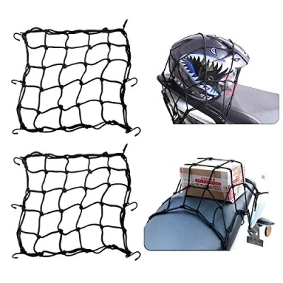 Bild av Lastnät för motorcykel, 2 st hjälmnät bagage, bungee nät med 6 krokar, bagagenät motorcyklar, cyklar och fyrhjulingar, svart 40 cm