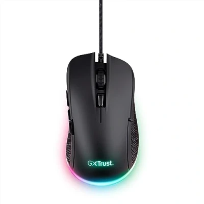 Bild av Trust Gaming GXT 922 Ybar spelmus, 68 % återvunnen plast, RGB LED belysning, 6 programmerbara knappar, avancerad programvara, 200 7200 dpi, USB spelmus för PC/bärbar dator svart