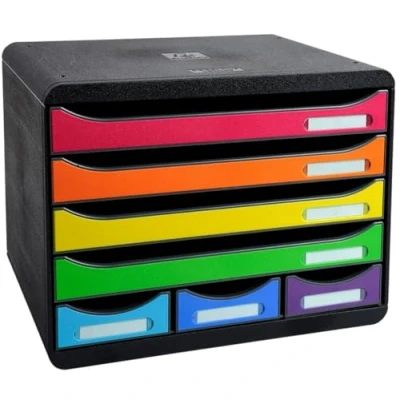 Bild av Exacompta Ref 307798D STORE BOX Lådbox med 7 lådor, 4 lådor för A4+ dokument och 3 MINI yttermått Djup 27 x Bredd 35,5 Höjd 27,1 cm Svart/arlekin
