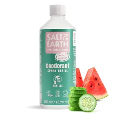 Bild av Natural Deodorant Spray Refill by Salt of the Earth, Melon &amp; Cucumber Vegan, Long Lasting Protection, Leaping Bunny Approved, Made in UK 500ml