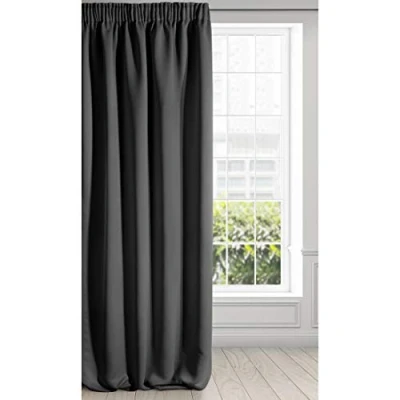 Bild av Eurofirany Logan gardin ogenomskinlig, mörkläggningsgardin, satin mörkläggningsgardin med veckband 1 st. Elegant, slät, enfärgad, vardagsrum, sovrum, svart, 135 x 270 cm