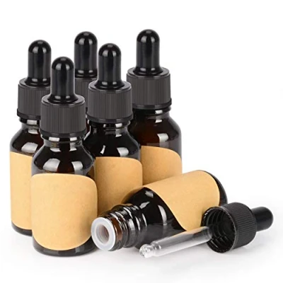 Bild av stonylab Glas Droppflaska 6 Pack, Tom Glasflaska med Konglasdroppare, Inre Propp och Etikett för Eteriska Oljor, Aromaterapidofter (15 ml, Brun)