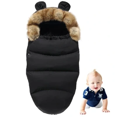 Bild av Xgummi åkpåse barnvagn, barnvagn baby, tjock varm vinteråkpåse buggy, väderbeständig babysovsäck med dragkedja för alla barnvagnar, svart, Mode