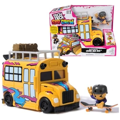 Bild av Tech Deck Sk8 Crew 2 i 1 Ultra Transformerbar buss och behållare med fingerbräda karaktär, mini skateboard samlarobjekt, leksaker för barn från 5 år