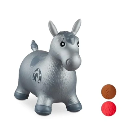 Bild av Relaxdays 10024991_111 Hoppande häst, luftpump ingår, upp till 50 kg, BPA rymdskepp, grå, H x B D: app. 48 26 58 cm