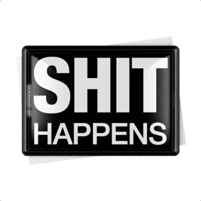 Bild av Nostalgic Art Retro plåtvykort, Shit Happens presentidé för nostalgifans, mini plåtskylt i vintage design, 10 x 14 cm