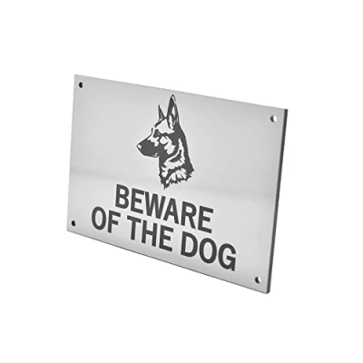 Bild av Akta dig för hunden (schäfer) lätt att se varning, inomhus/utomhus, avskräckande skylt (silver)