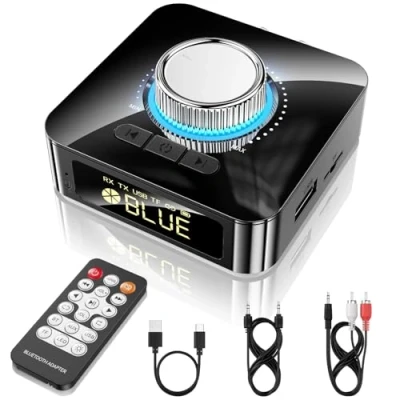 Bild av GlasFlength Bluetooth adapter stereo, 5,4 mottagare med Aux 3,5 mm RCA kabel låg latens, 49 fot räckvidd, HiFi Blue Tooth ljudmottagare för TV/högtalar/stationär dator/projektorer