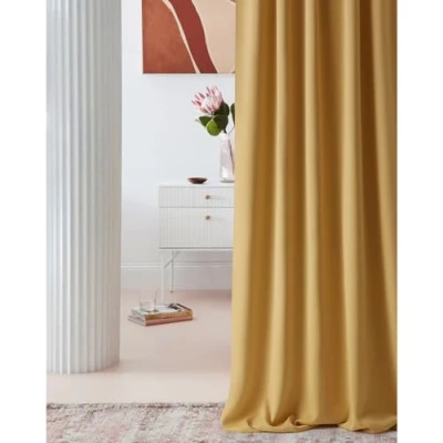 Bild av ROOM99 Gardin med veckband Laurel 140 x 280 cm bredd höjd, mörkläggning, ogenomskinlig skjutgardin, gardin, vardagsrum, sovrum för skensystem, senap