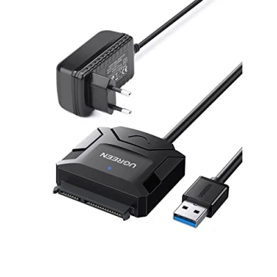 Bild av UGREEN USB 3.0 SATA adapter till kabel för 2,5 3,5 Tums HDD SSD 12 TB Max 6Gbps UASP Hårddisk med Extern Ström 12V 2A Stöder Windows Mac OS Linux Kompatibel PS3/ 4 PC Router Xbox, etc.