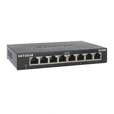 Bild av NETGEAR 8 portars Gigabit Ethernet ohanterad switch (GS308) hemnätverkshubb, kontors splitter, Plug and Play, metallhölje utan fläkt, skrivbords eller väggmontering