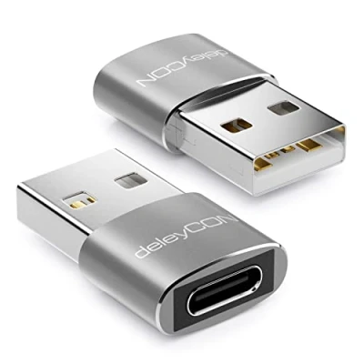 Bild av deleyCON USB C till Adapter [2 Stycken] Uttag A Kontakt för PC Dator Bärbar Notebook Aluminium Silver