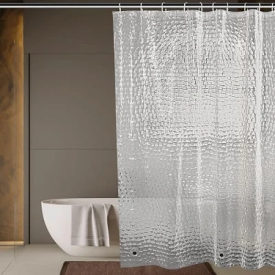 Bild av OTraki Klart Duschdraperi 180 x cm Med 12 Krokar Vattentätt 3D Plast för Våtrum, Hotell, Badkar EVA Badrumsgardiner, Transparent