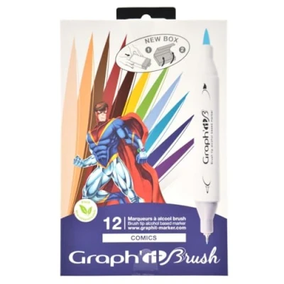 Bild av Graph&#039;it Brushset med 12 markörer dubbel spets Comics Colors