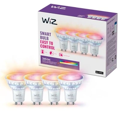 Bild av WiZ GU10 Smart LED glaslampa 50W ersättare, klassisk stil med 16 miljoner färger, Wi Fi/Bluetooth, röst / appkontroll, fungerar Google Home, Alexa och HomeKit, 4 pack