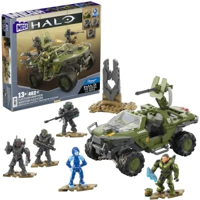 Bild av MEGA Halo byggleksaksset, FLEETCOM Warthog ATV fordon med 469 delar, 5 ställbara mikroactionfigurer och tillbehör, HNC57