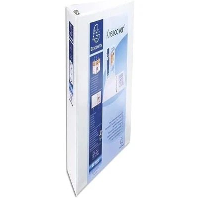 Bild av Exacompta Ref 51845E 1 anpassningsbar styv ogenomskinlig pärm med 3 fickor 4 x 60 mm D ringar 90 rygg Yttermått: 32 30 cm Maxi A4 arkiveringsformat Färg: vit