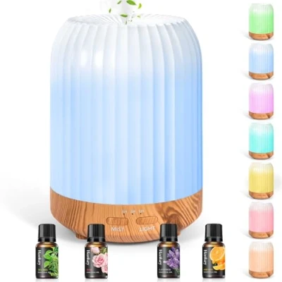 Bild av BUOAZR eterisk oljespridare, 250 ml ultraljudsaromdiffusor, 7 färger LED luftfuktare, diffusor med automatisk avstängning, timer, doftspridare för vardagsrum, sovrum