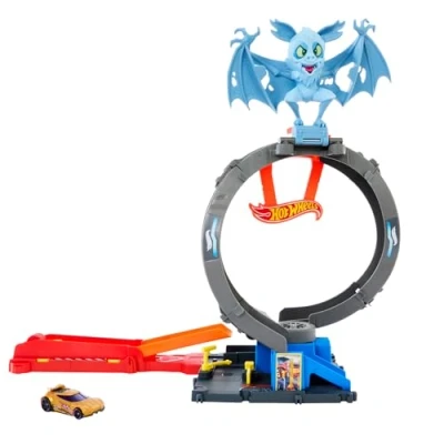 Bild av Hot Wheels City Let’s Race Netflix banset med leksaksbil, Bat loop Attack justerbar och avfyrare, leksaksbil i skala 1:64, HTN78
