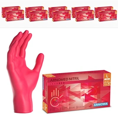 Bild av ARNOMED engångshandskar röda, nitrilhandskar L, med 1000 st, puderfria, latexfria gummihandskar, finns i XS, S, M, L &amp; XL