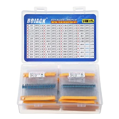 Bild av BOJACK Motståndssortiment kit 0 Ohm 5,6 m 1/4 W metallfilm resistor sortiment (50 värden 1 350 st)