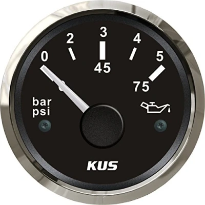 Bild av KUS Oljebränsletrycksmätare 0 5 bar 75 PSI med bakgrundsbelysning 12 V/24 V 52 mm (2 tum) (svart)
