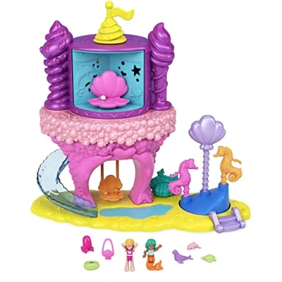 Bild av Polly Pocket GYK42 Rainbow Unicorn Fun Mermaid Bay, 2 dockor och 15 överraskningar, åldrar 4+