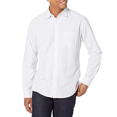 Bild av Amazon Essentials Men&#039;s Långärmad ledig poplinskjorta med normal passform, Lavendel Vit Vertikal rand, S