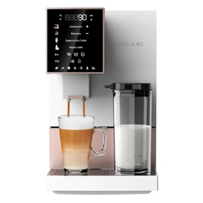 Bild av Cecotec Cafe Grain Cremmaet Compactccino White Rose Machine.19 barer, termoblock, nymalda kaffebönor med plugg och lek, 150 g kaffebehållare kvarn, 1,1 l vatten, 400 ml mjölk