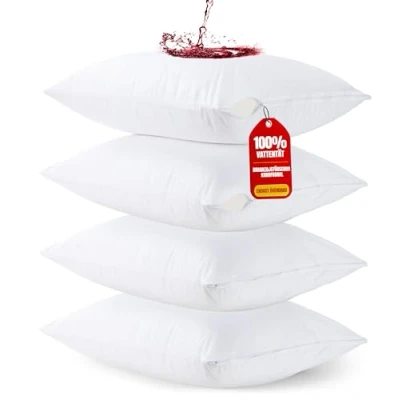 Bild av Utopia Bedding Kuddskydd Vattentätt med Dragkedja (set 4), Kuddfodral, Oeko TEX Certifierad Kuddöverdrag (Vit, 50 x 70 cm Set 4)