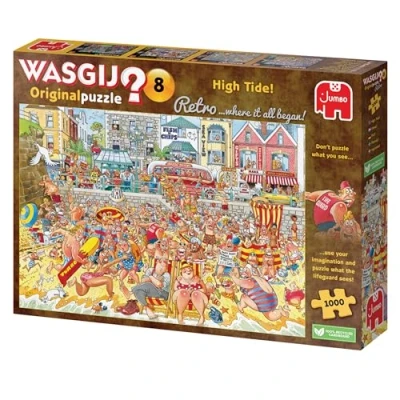 Bild av Wasgij Retro original 8, High Tide 1 000 bitar pussel för vuxna roliga, utmanande och flätande avslöja pusslet 100% återvunnen kartong st jumbo