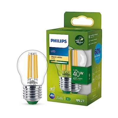 Bild av Philips LED Ultra Efficient, Extremt energisnål klassisk ljuskälla, 40W, P45, E27, 2700 kelvin, klart glas, 50.000 timmar livslängd