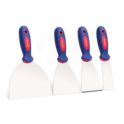 Bild av WORKPRO Tapetskrapor, 4 delar, färgskrapa, väggskrapset i rostfritt stål med mjukt handtag, för gipsbehandling, gipsskrapning, tapet, 38/76/100/150 mm
