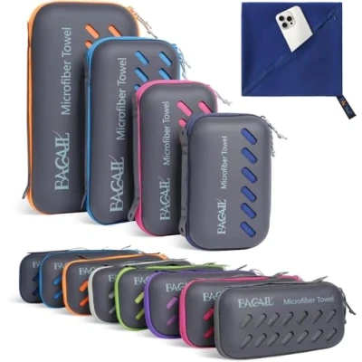 Bild av BAGAIL Mikrofiberhandduk kompakt, ultralätt snabbtorkande mikrofiberhanddukar med andningsbar Eva box perfekt sporthandduk, strandhandduk, resehandduk och badhanddukar