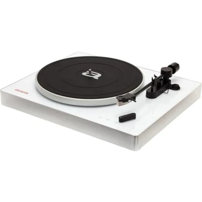 Bild av Aiwa APX 680BT/WH: Bluetooth skivtallrikar, 2 växlad 33/45 RPM, Magnetiskt aluminiumkapslar, Balanserad arm. Färg: Vit
