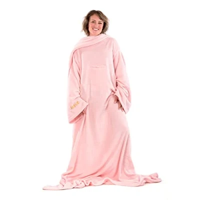 Bild av Rosa kvarts Snug Rug DELUXE filt med ärmar genuin tät matta ärmade filtar 260gsm lyxig mysig supermjuk korall fleece mjukt tyg långa överdimensionerade och fickficka Vuxenstorlek