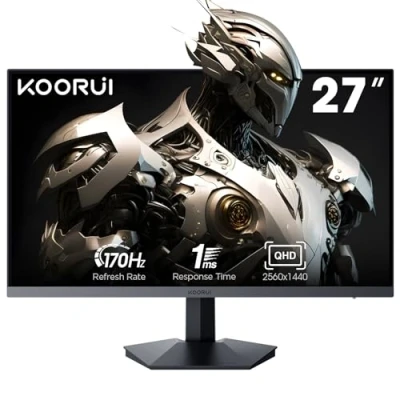 Bild av KOORUI Gaming Monitor 27 tum, QHD 2560 x 1440 PC skärm med Adaptive Sync teknik (IPS panel, 170 Hz, 1 ms, DCI P3 90%, Gsync kompatibilitet, 2xHDMI, VESA, DisplayPort, justerbar lutning)