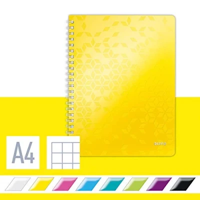 Bild av Leitz WOW Anteckningsblock med mjuk pärm, A4, 80 ark, rutad, spiralbundet, vitt papper, g/m2, gul, 46380016
