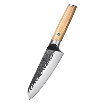 Bild av MITSUMOTO SAKARI 17 cm Japanska Köksknivar, Köksknivar i Kolstål, Professionell Handsmidd Santoku Kniv