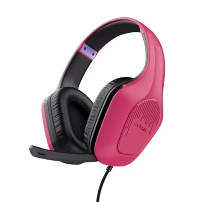 Bild av Trust Gaming GXT 418P Rayne lätta spelhörlurar för PC Xbox PS4 PS5 Mobile Switch, 50 mm drivrutin, ljuduttag 3,5 mm, 2 m kabel, hörlurar med mikrofon over ear, rosa