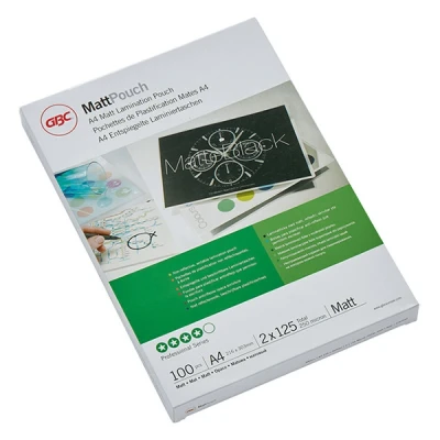 Bild av GBC Lamineringsfolier A4 Matt 125 mic, märkbar yta, robusta lamineringsfickor i 100 pack, glänsande, transparent, perfekt för kontor och skola, 3747241