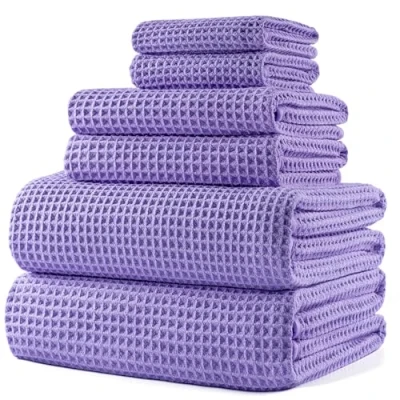 Bild av POLYTE Mikrofiber överdimensionerad, 76 x 152 cm, snabbtorkande luddfritt badhandduksset, 6 delar (lila, våffelväv)