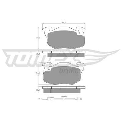 Bild av TOMEX brakes TX 10 342 Jeu de plaquettes frein Essieu avant contact signal d&#039;usure inclus avec accessoires RENAULT: TWINGO 1, CLIO 1